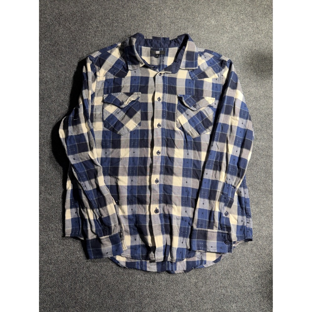 Frye Mens‎ Blue Cream Buffalo Plaid Western Flannel Shirt Large 110025851